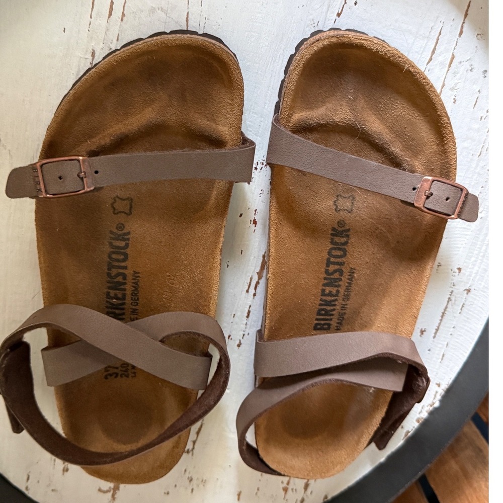 Birkenstock Yara Sandals Mocha Brown Birko-Flor Strappy Ankle Wrap Womens 37